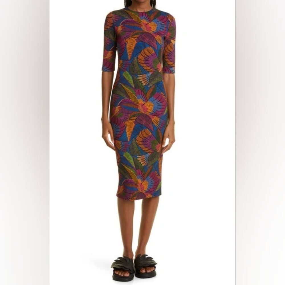Farm RioDotted Macaws Fitted Jersey Midi Dress